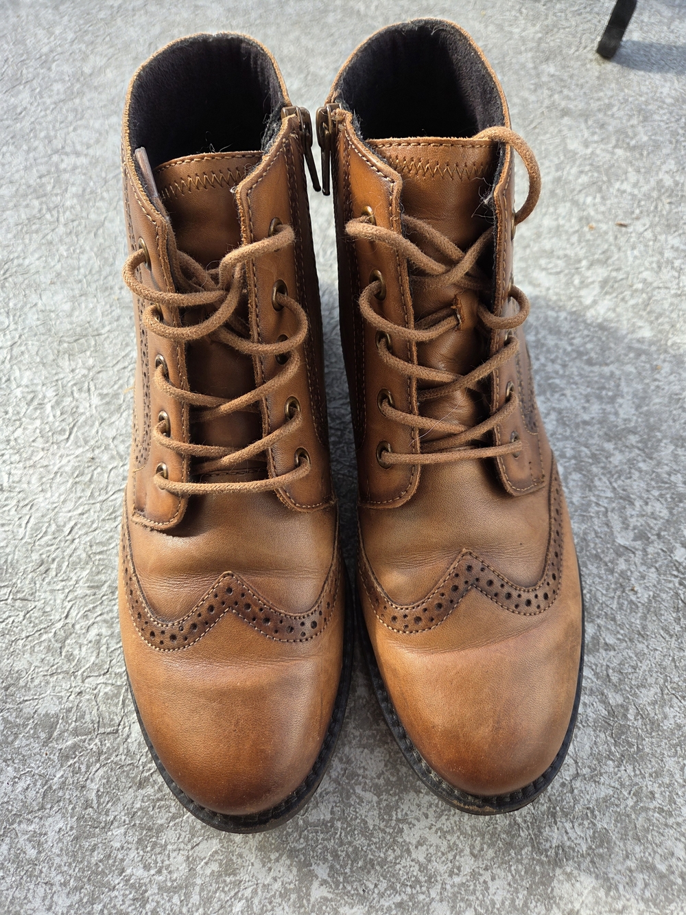 Josef Seibel Brown Leather Wingtip Lace-Up Boots